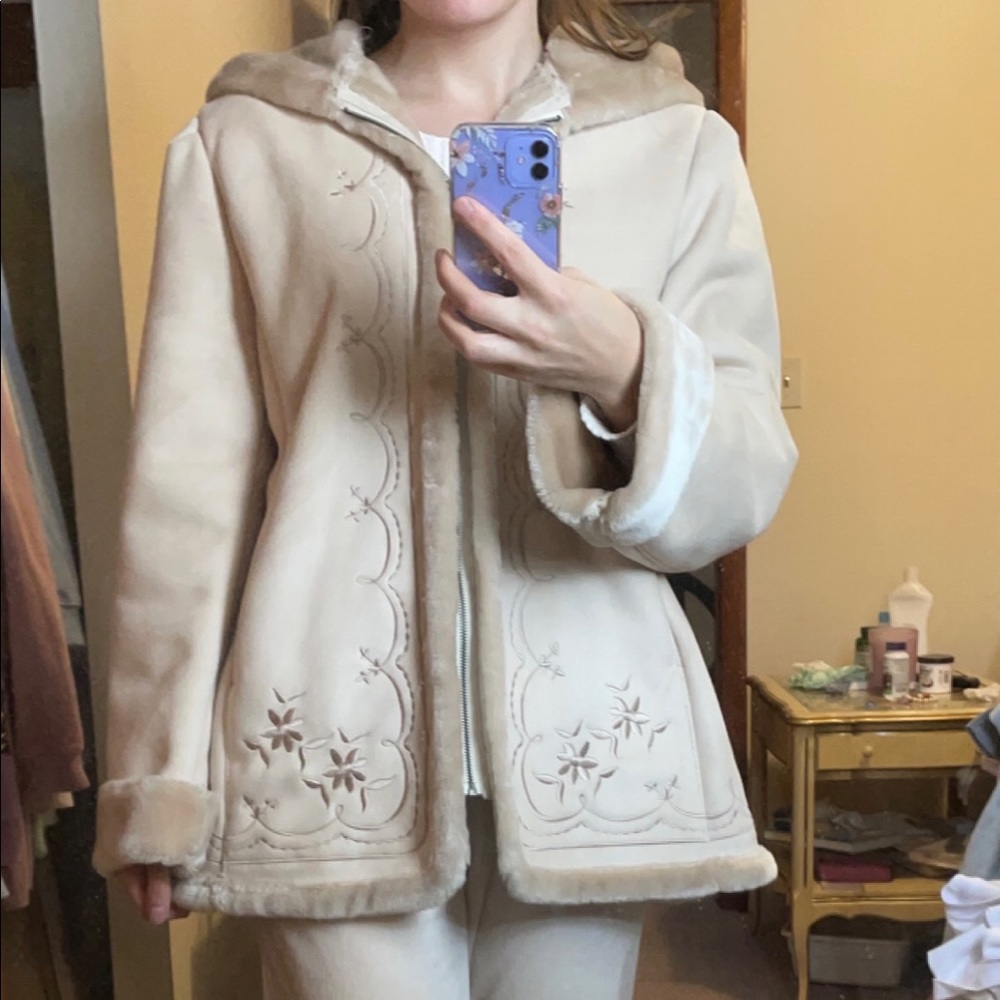 Faux Suede Fur Beige Coat